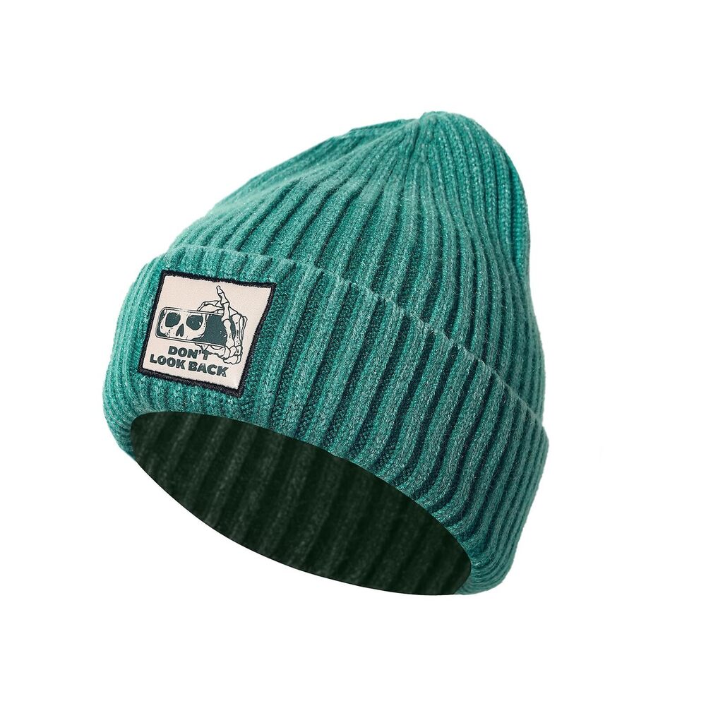 5283 Skull Patch Beanie - Don't Look Back & Burn The Past - Soft Knit